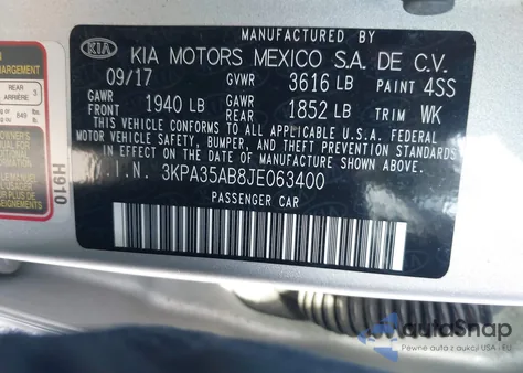 2018 Kia Rio Ex из США, поврежденный, VIN 3KPA35AB8JE063400